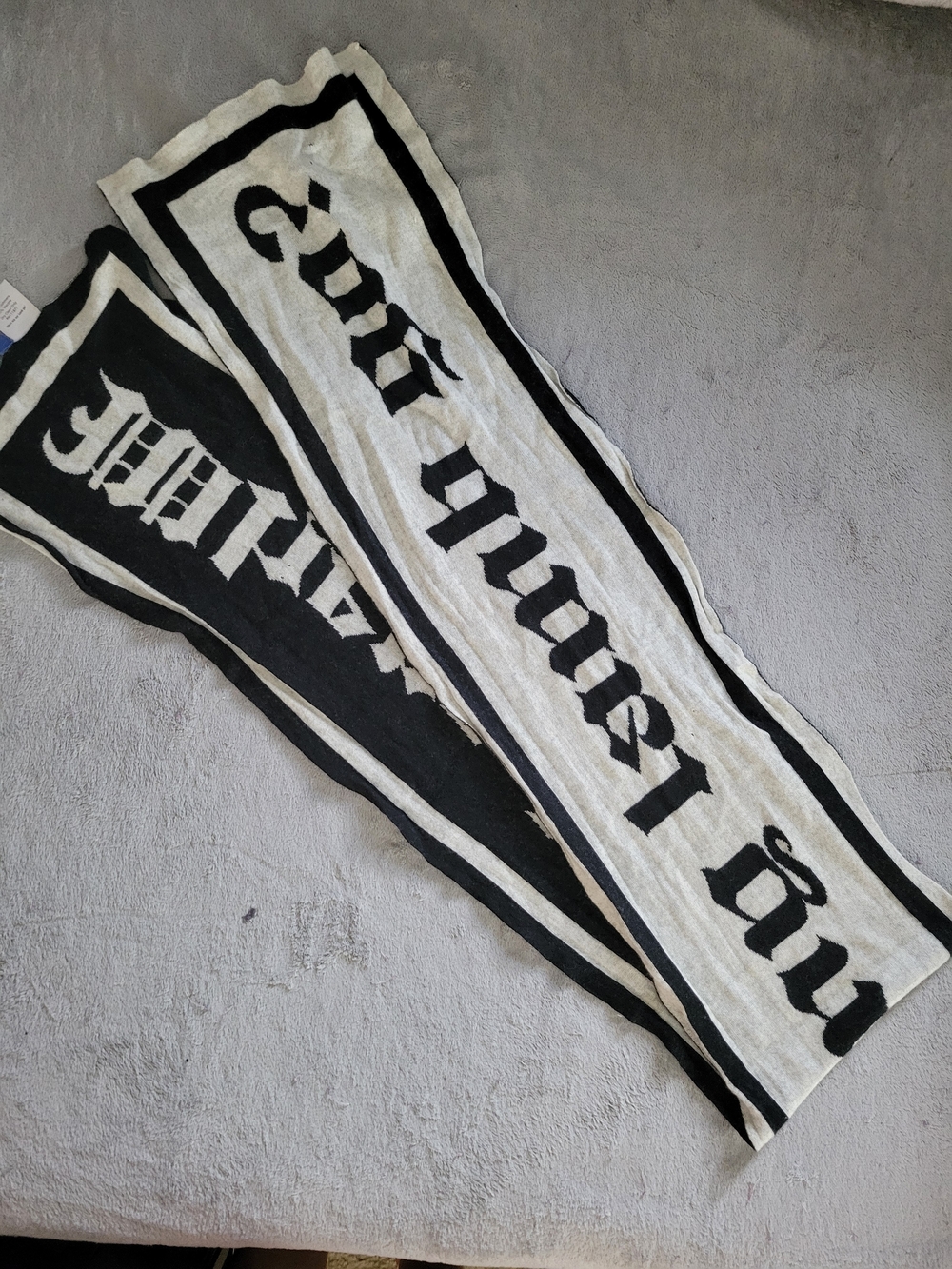L.A.M.B. Black and Cream Knit Scarf with Graphic Tag